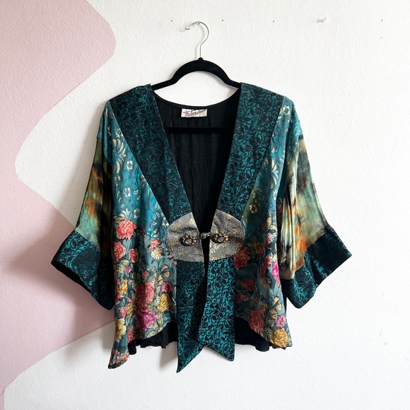 Sterling Styles Tops - Sterling Styles Kimono Jacket One Size Patchwork Art To Wear Vintage Boho